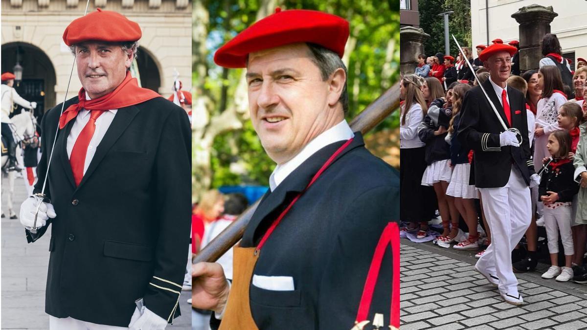 Iñaki Huarte Larreta, capitán de Ventas, Iñaki Iturralde Iturrioz, cabo de Hacheros, y Aitor Zabaleta Gogorza, capitán de Behobia.