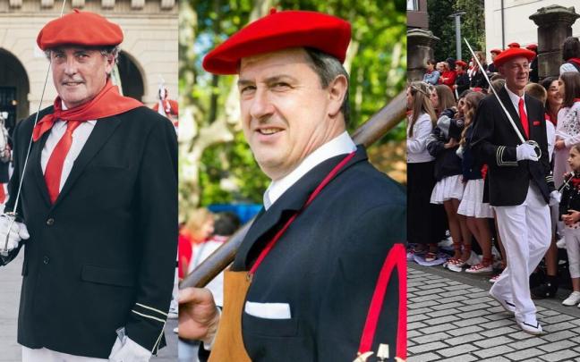 Iñaki Huarte Larreta, capitán de Ventas, Iñaki Iturralde Iturrioz, cabo de Hacheros, y Aitor Zabaleta Gogorza, capitán de Behobia.