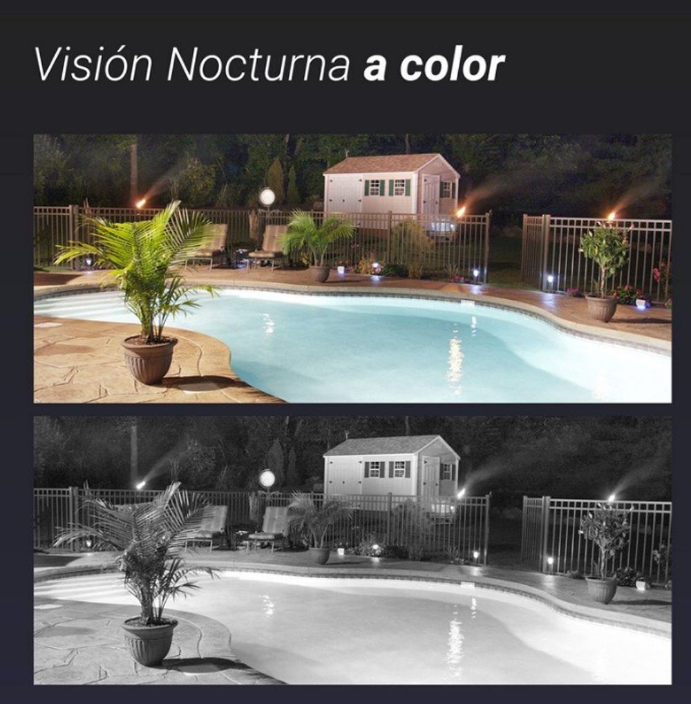 Cámara con visión noctura para controlar la piscina.