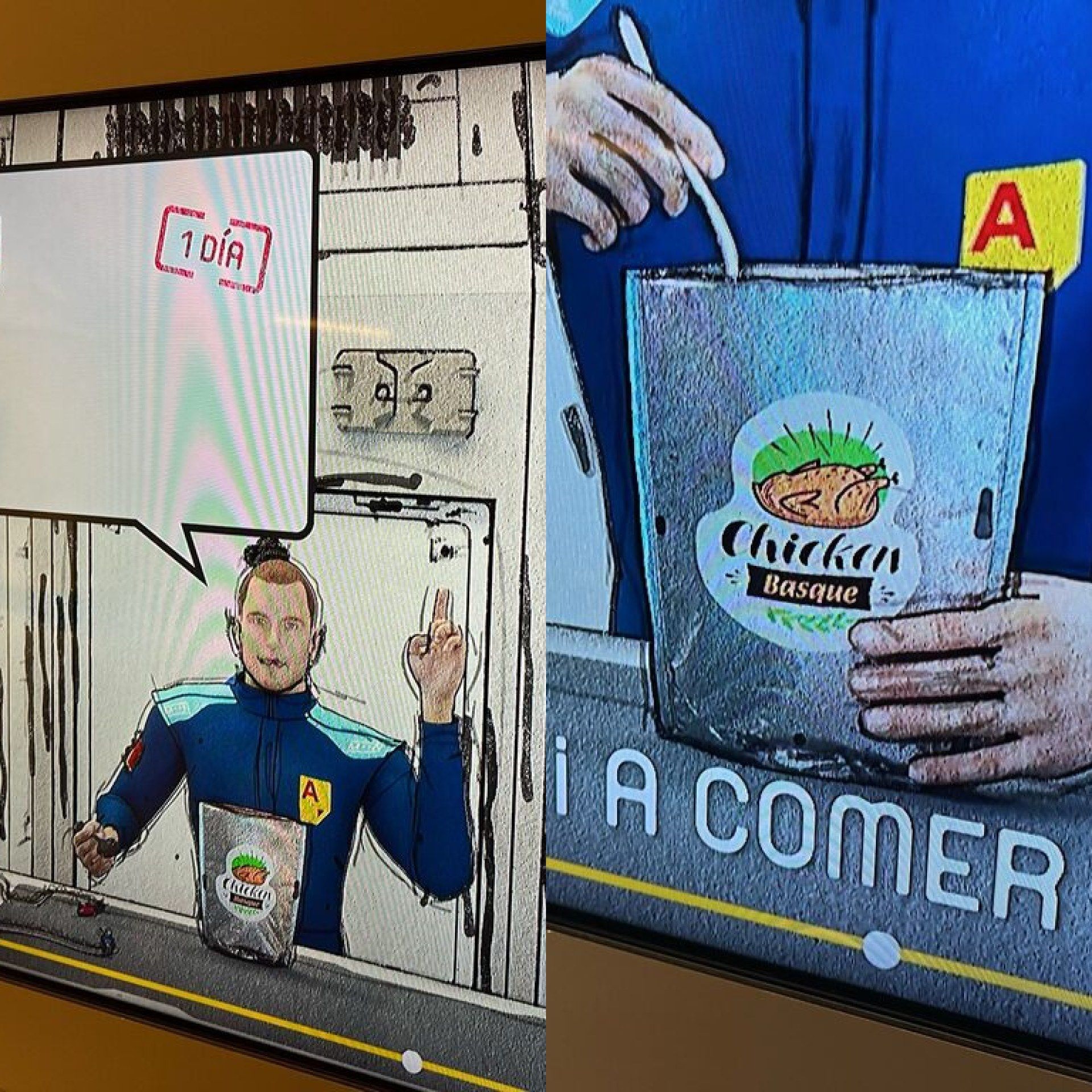 Ilustración de un astronauta comiendo "Chicken basque" en la Ciudad del Espacio de Toulouse.