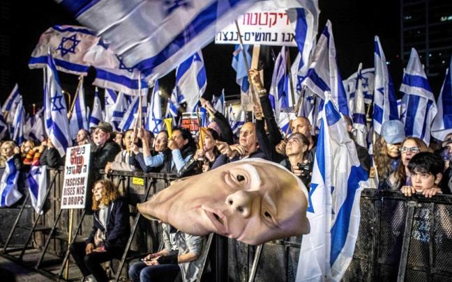 Manifestación contra el primer ministro isarelí, Benjamin Netanyahu.