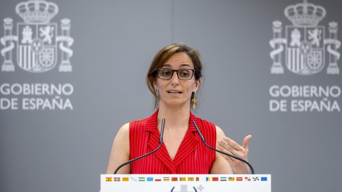 La ministra de Sanidad, Mónica García, durante una rueda de prensa tras la reunión del Consejo Interterritorial del Sistema Nacional de Salud (CISNS).