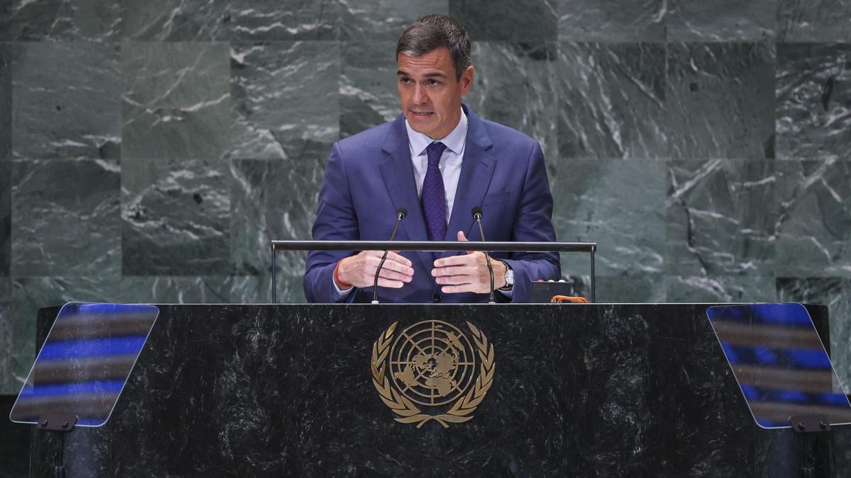 Pedro Sánchez, durante su intervención en la ONU