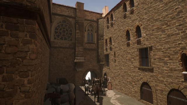 Recreación de Getaria del siglo XV, el pasadizo de Katrapona, entre la iglesia y el espacio Elkano en Zarautz Jauregia.