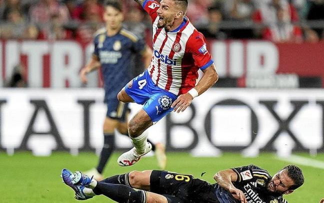 Portu, en el partido de Liga que el Girona ha disputado esta temporada en casa contra el Real Madrid. / EFE