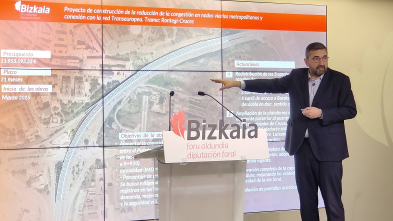 La Diputación Foral de Bizkaia inicia los trabajos en el entorno del puente de Rontegi para reordenar los carriles en dirección Bilbao, Santander y la salida hacia Barakaldo.