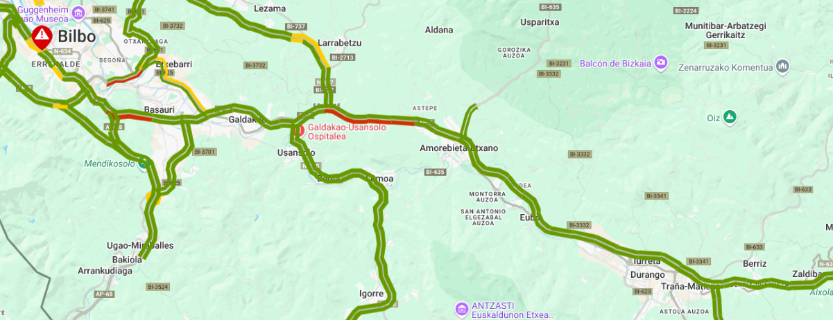 Imagen de las retenciones en la AP-8. BIZKAIMOVE