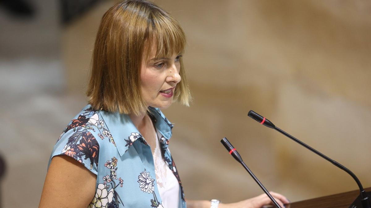 La diputada de Acción Social, Amaia Antxustegi, durante una comparecencia en el pleno de las Juntas Generales. Borja Guerrero