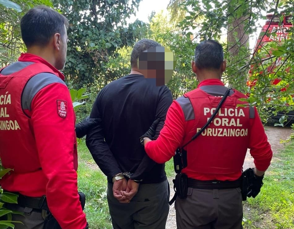 Momento de la detención de un hombre en Aranzadi. Foto: Policía Foral