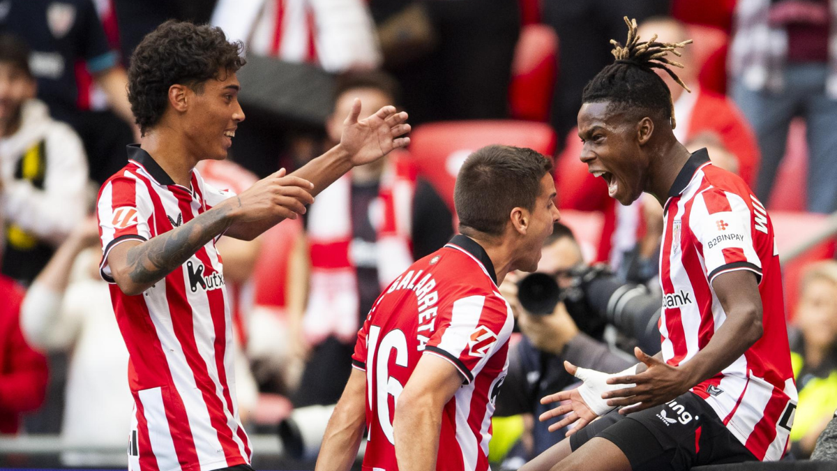 Selton Sánchez, Iñigo Ruiz de Galarreta y Nico Williams en imagen en el último partido del Athletic. Foto: Athletic Club