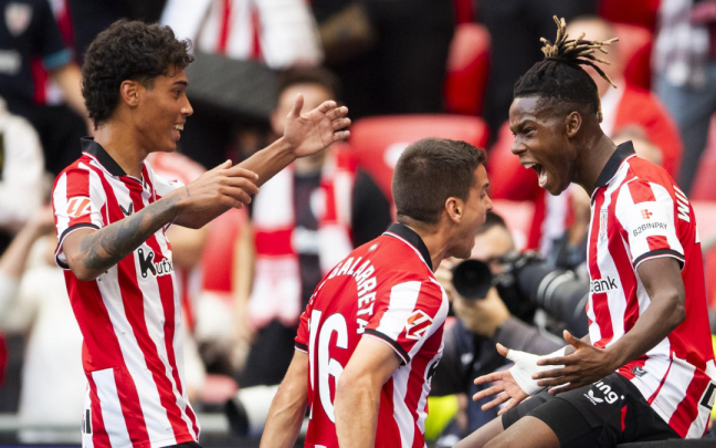Selton Sánchez, Iñigo Ruiz de Galarreta y Nico Williams en imagen en el último partido del Athletic. Foto: Athletic Club