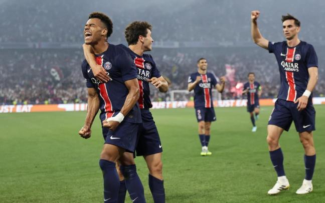 Desire Doué celebra uno de sus goles al Inter en la final de la Champions League. / EFE Desire Doué celebra uno de sus goles al Inter en la final de la Champions League.