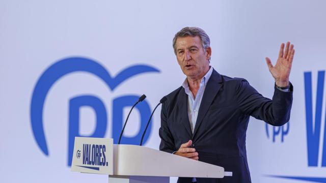 El presidente del PP, Alberto Núñez Feijóo, durante su acto en Zaragoza. / EFE El presidente del PP, Alberto Núñez Feijóo, durante su acto en Zaragoza.