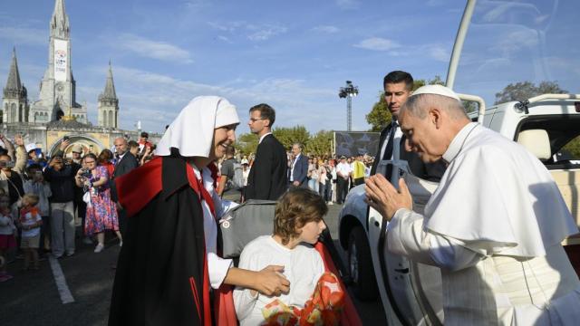 El Papa León XIV, durante su visita al santuario de Lourdes