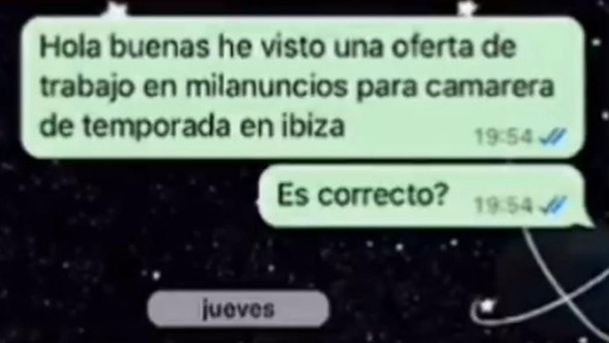 El comienzo de la conversación por WhatsApp.