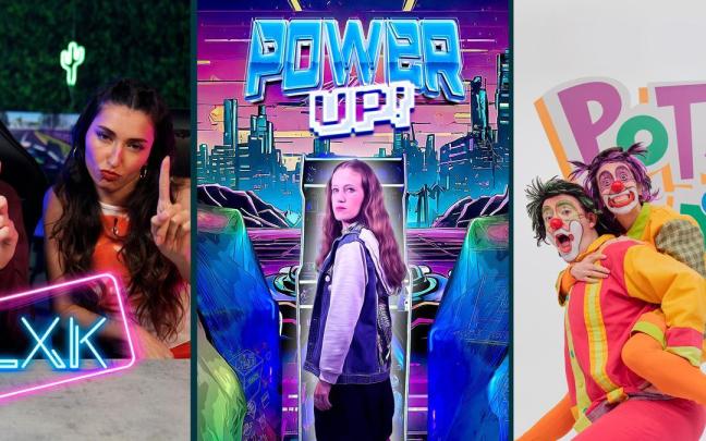 Fotomontaje con ‘Kalaxka’, ‘Power Up!’ y ‘Potx eta Txotx’, las tres producciones propias de Makusi. / EITB Fotomontaje con ‘Kalaxka’, ‘Power Up!’ y ‘Potx eta Txotx’, las tres producciones propias de Makusi.