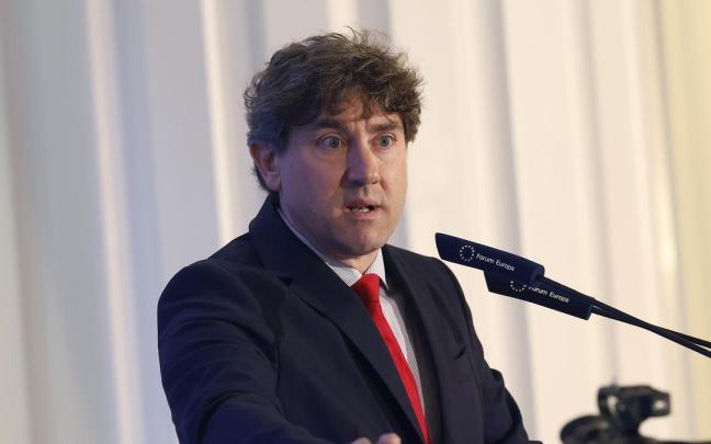 El secretario general del PSE-EE, Eneko Andueza, durante su intervención este miércoles en el Fórum Europa en Madrid