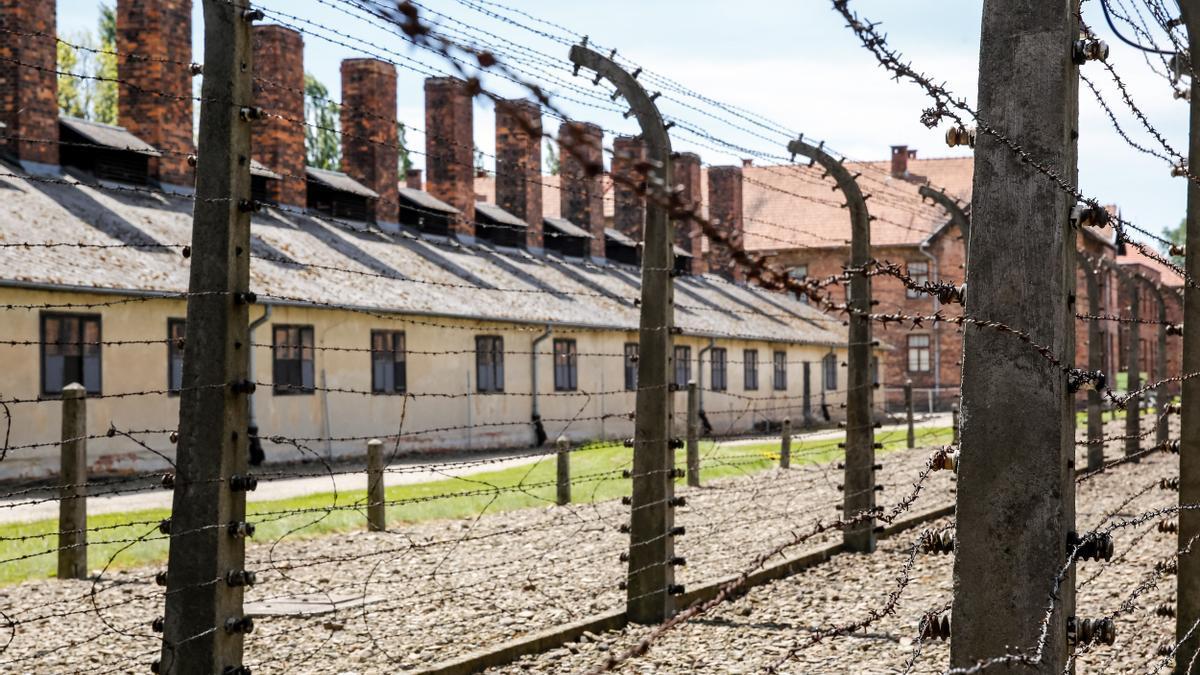 Vista de la valla alambrada del campo de Auschwitz durante la 'Marcha de los Vivos'.