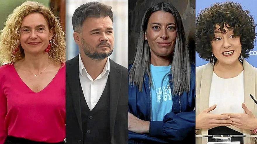 Meritxell Batet (PSC), Gabriel Rufián (ERC), Míriam Nogueras (Junts) y Aina Vidal (Sumar) disputan un partido con un enemigo común: PP y Vox. | FOTOS: EUROPA PRESS