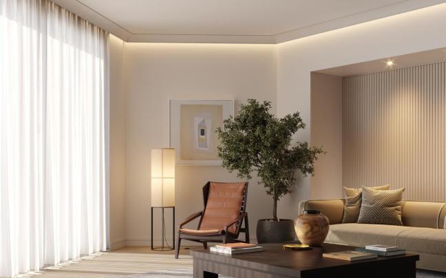 Por altura y frondosidad, este árbol complementa muy bien el resto de la decoración.