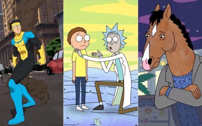Fotogramas de 'Invencible', 'Rick y Morty' y 'BoJack Horseman'.