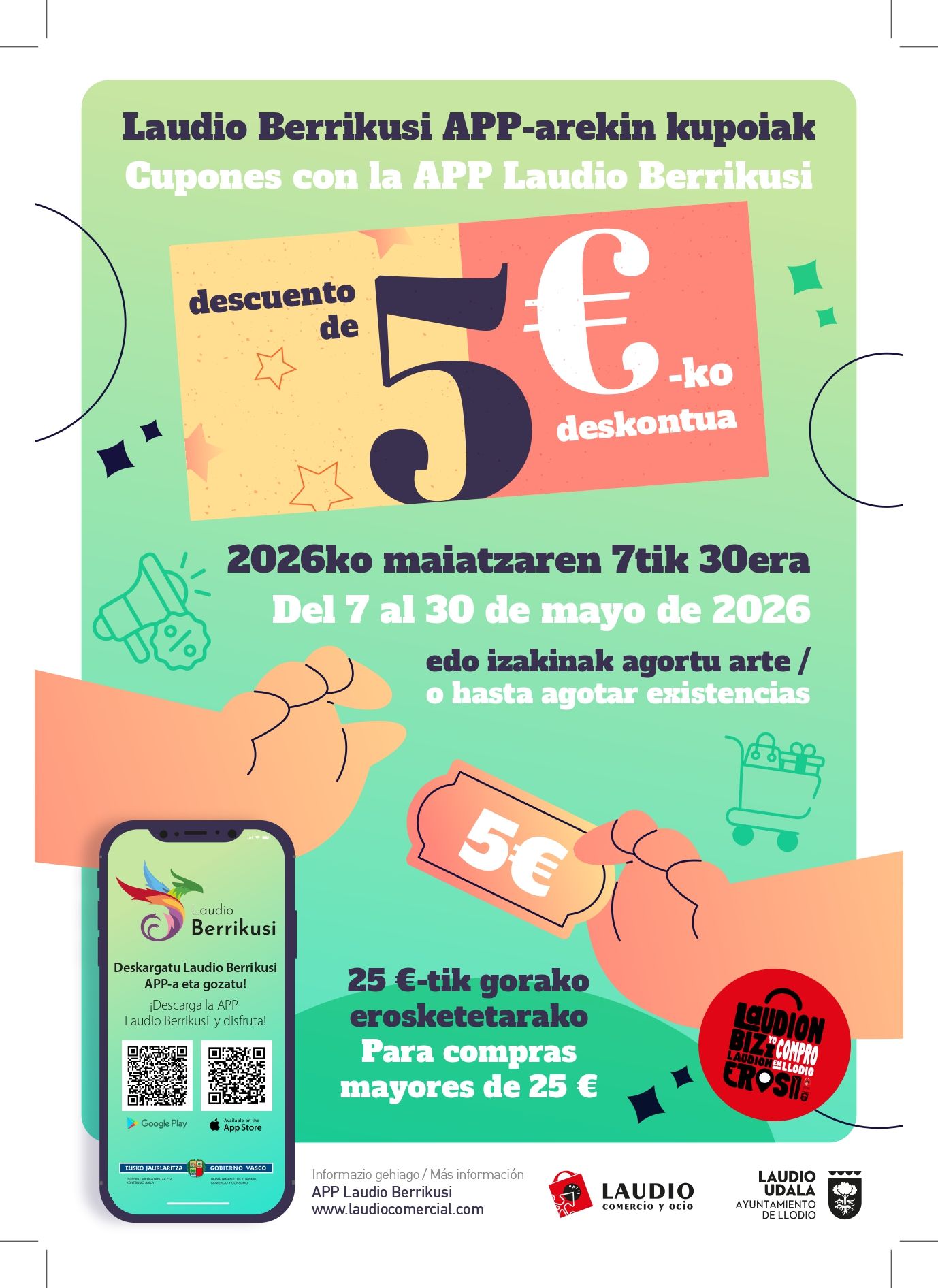 Cartel de la nueva campaña de cupones descuento Laudio Berrikusi