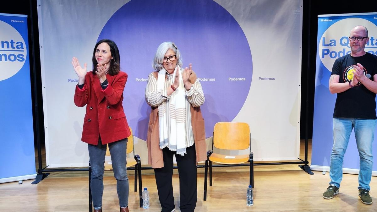 La secretaria general de Podemos, Ione Belarra, este sábado en un acto con la militancia en Zaragoza