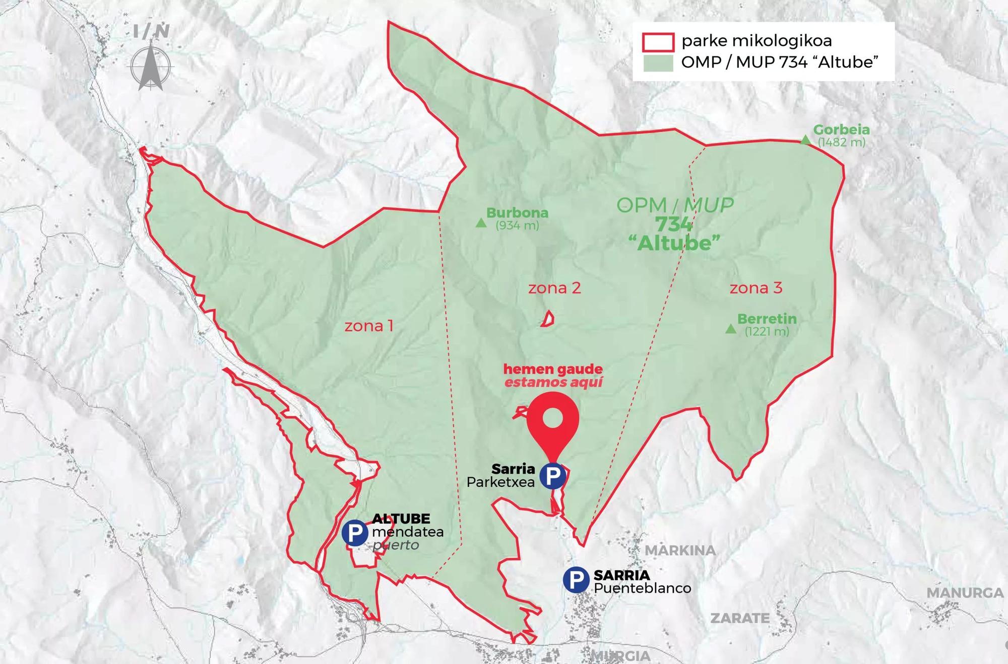 Mapa del parque micologico de Gorbeialdea