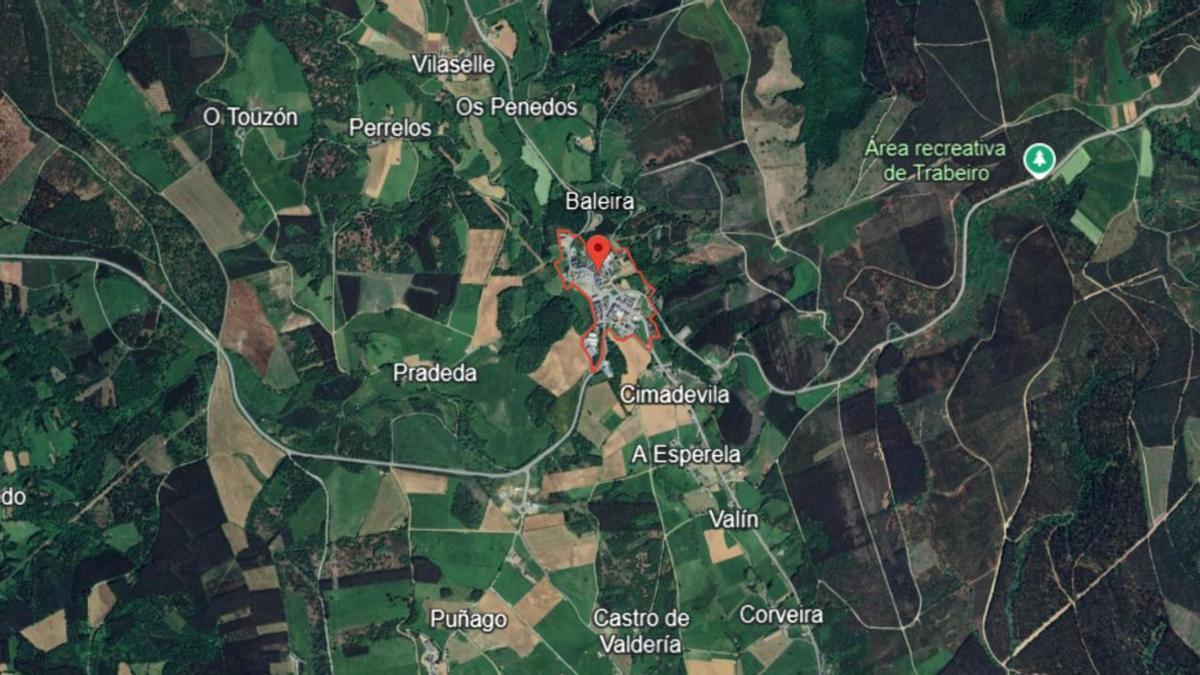 Imagen aérea del área lucense donde se ha producido el terremoto, con epicentro en Baleira