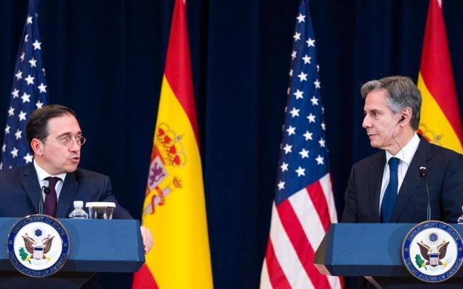 José Manuel Albares y Antony Blinken en la rueda de prensa tras el encuentro que ambos han mantenido en Washington. José Manuel Albares y Antony Blinken en la rueda de prensa tras el encuentro que ambos han mantenido en Washington.