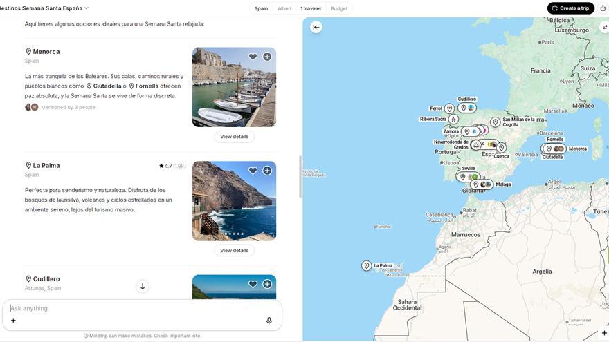 Aspecto de la herramienta Mindtrip.