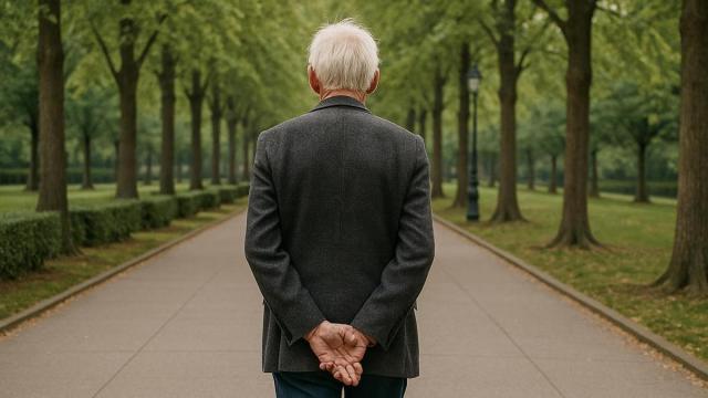 Señor mayor con las manos en la espalda