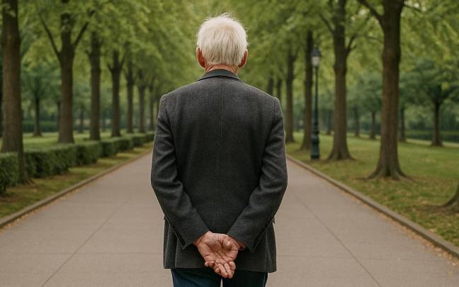 Señor mayor con las manos en la espalda