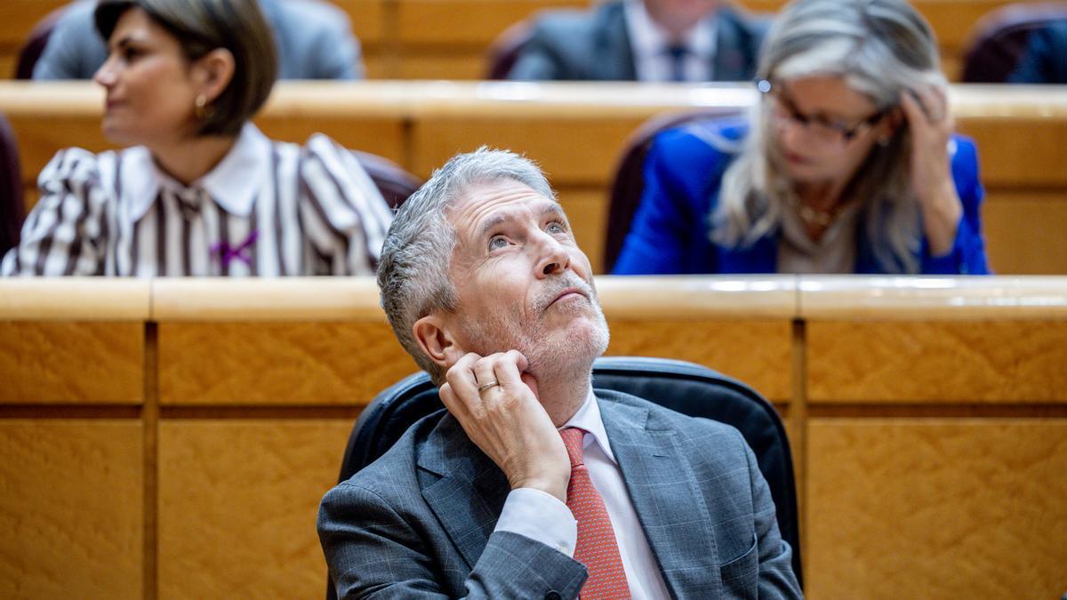 El ministro del Interior, Fernando Grande Marlaska, durante una sesión de control al Gobierno en el Senado.