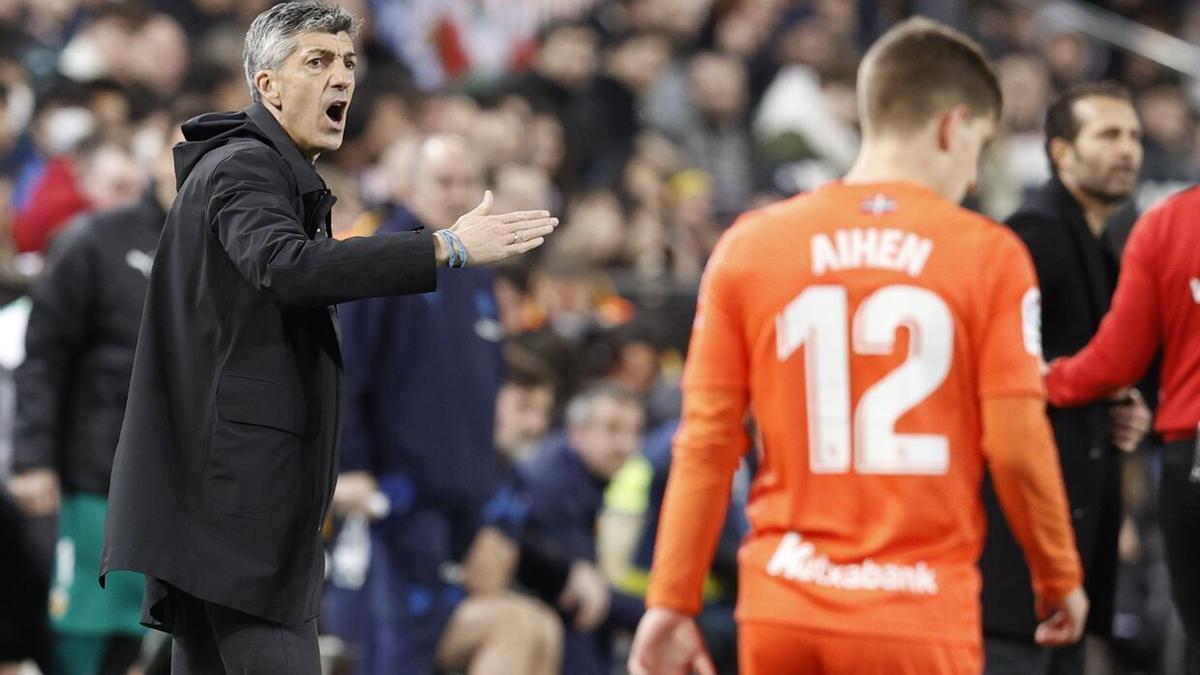 Imanol Alguacil, durante el partido de Mestalla contra el Valencia.