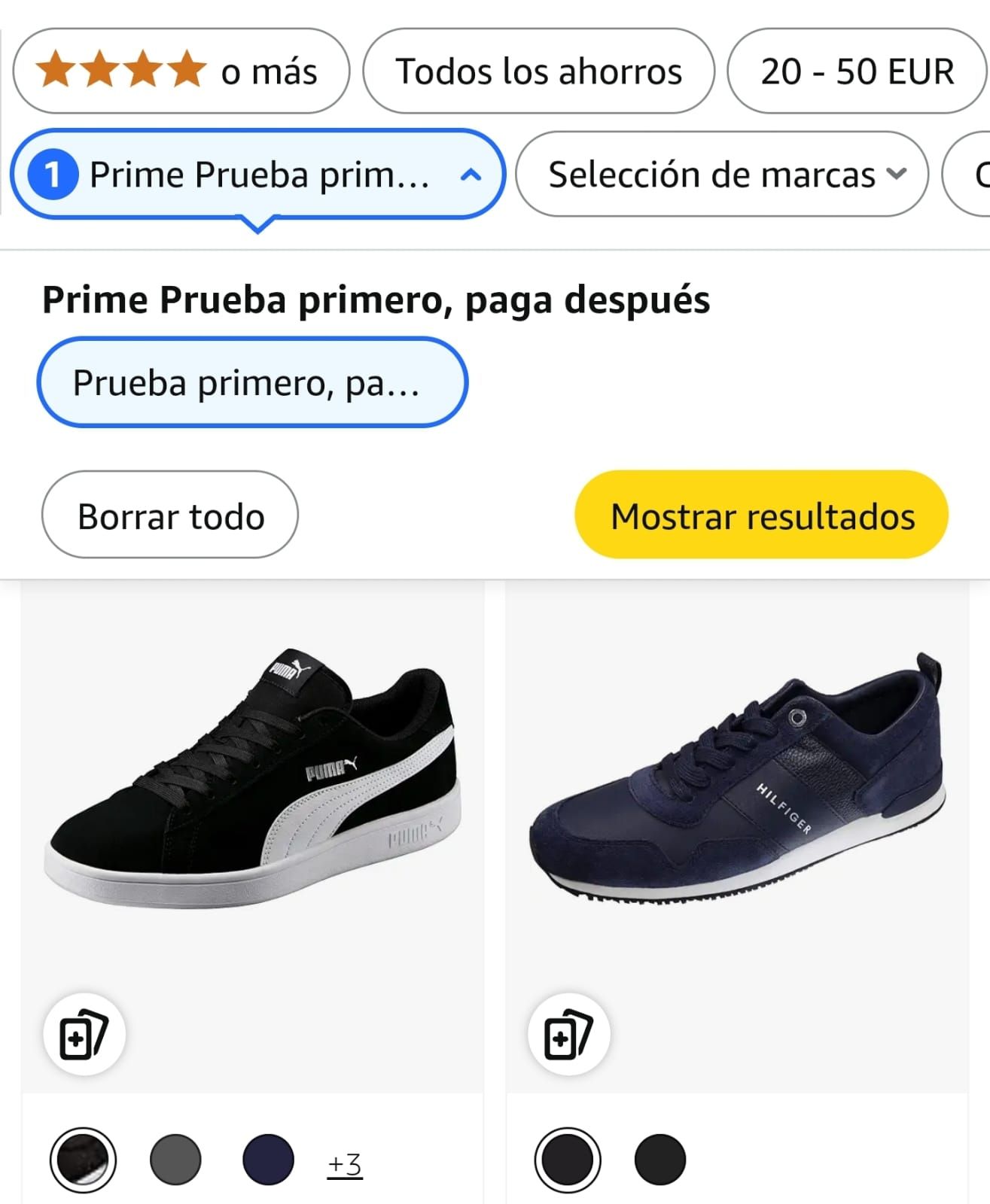 La opción 'Prueba primero, paga después', activada.