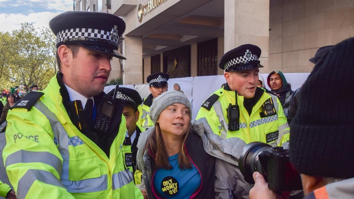 Greta Thunberg, tras ser detenida en Londres.