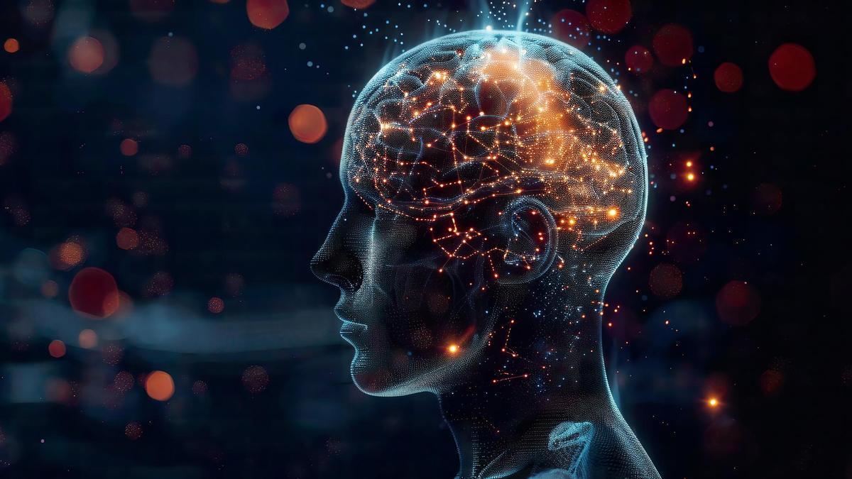 Recreación de una cabeza y de un cerebro humanos.