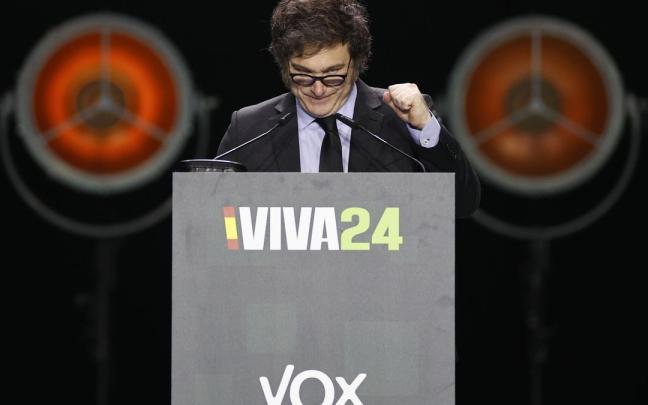 Milei, durante el acto de Vox en el que ha participado este domingo.