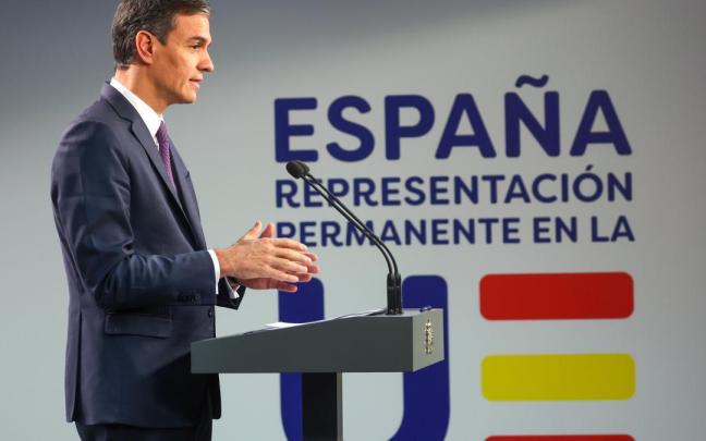 Pedro Sánchez, en su comparecencia tras la segunda jornada del Consejo Europeo celebrado en Bruselas.