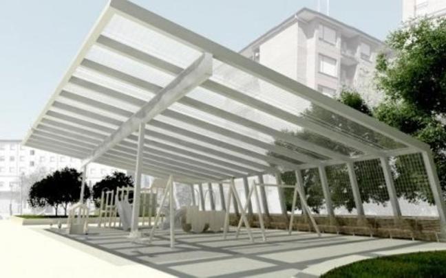 Infografía de la futura cubierta del parque infantil de la Plaza Aldai en Laudio