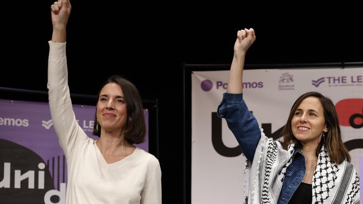 Ione Belarra e Irene Montero en el acto central del foro ideológico de Podemos la 'Uni de otoño'.