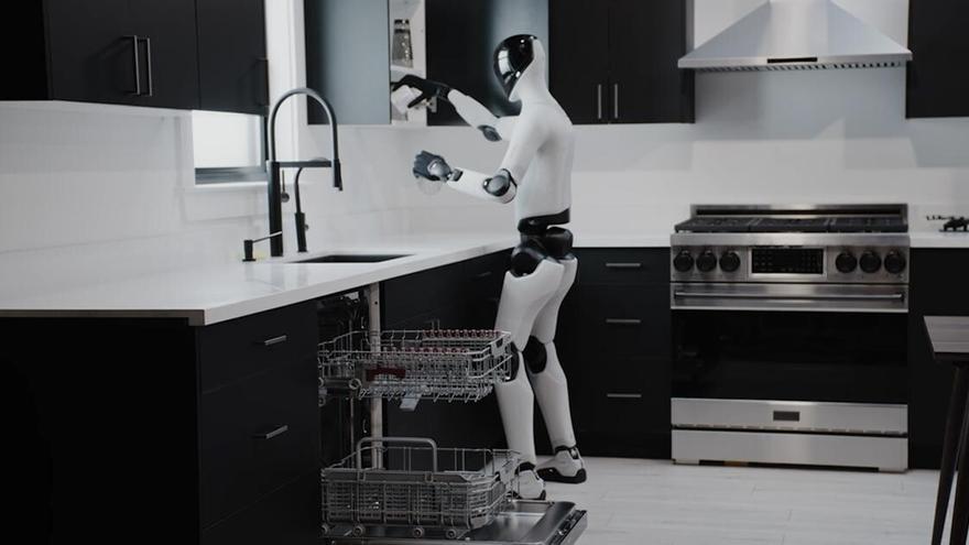 El humanoide Figure 03 realiza tareas domésticas en una cocina mediante inteligencia artificial.