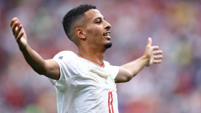 El centrocampista de la selección marroquí Azzedine Ounahi, celebrando uno de los tantos frente a Canadá en el Mundial 2026.