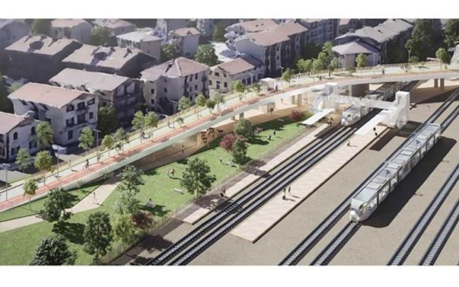 Recreación digital de cómo será la pasarela peatonal y ciclista que se está construyendo en el barrio Ventas de Irun. / N.G. Recreación digital de cómo será la pasarela peatonal y ciclista que se está construyendo en el barrio Ventas de Irun.