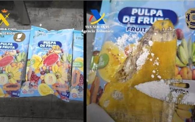 La cocaína estaba oculta en paquetes de pulpa de fruta congelada procedentes de Ecuador.