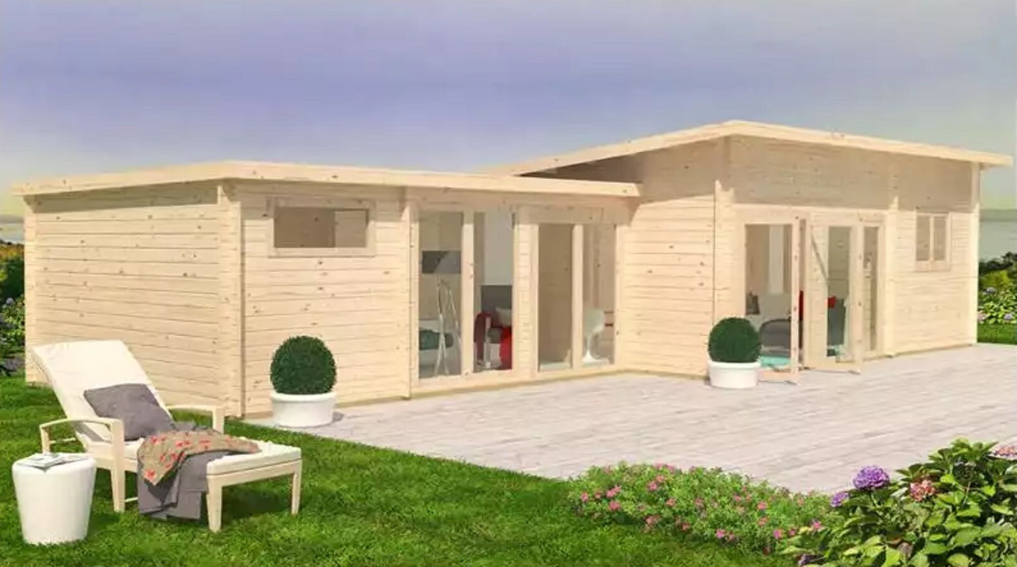 Dos casas prefabricadas modulares en madera de abeto.