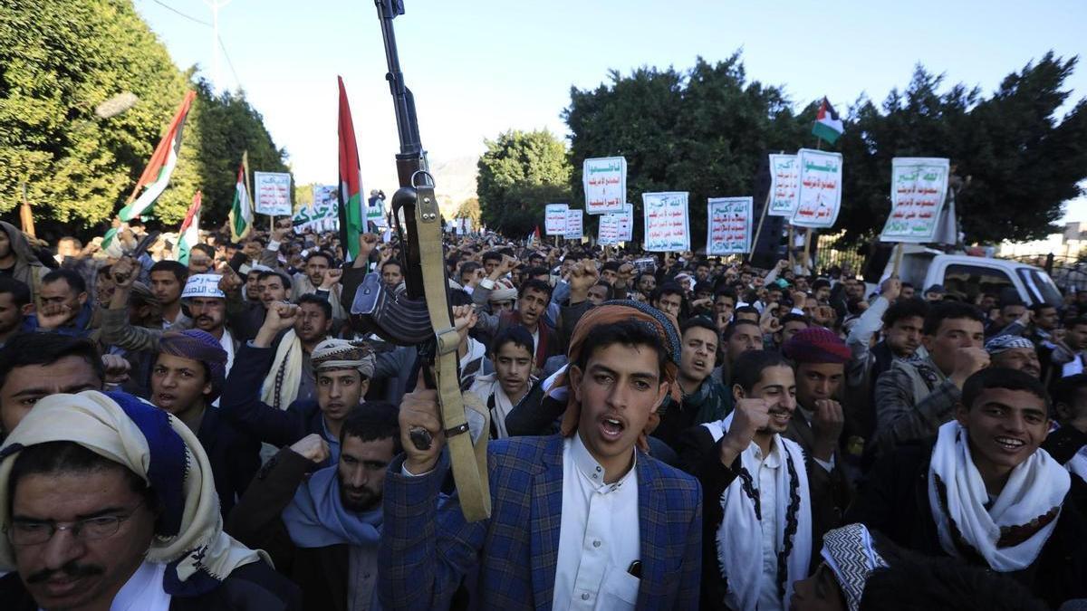 Una protesta en Saná en solidaridad con el pueblo palestino.