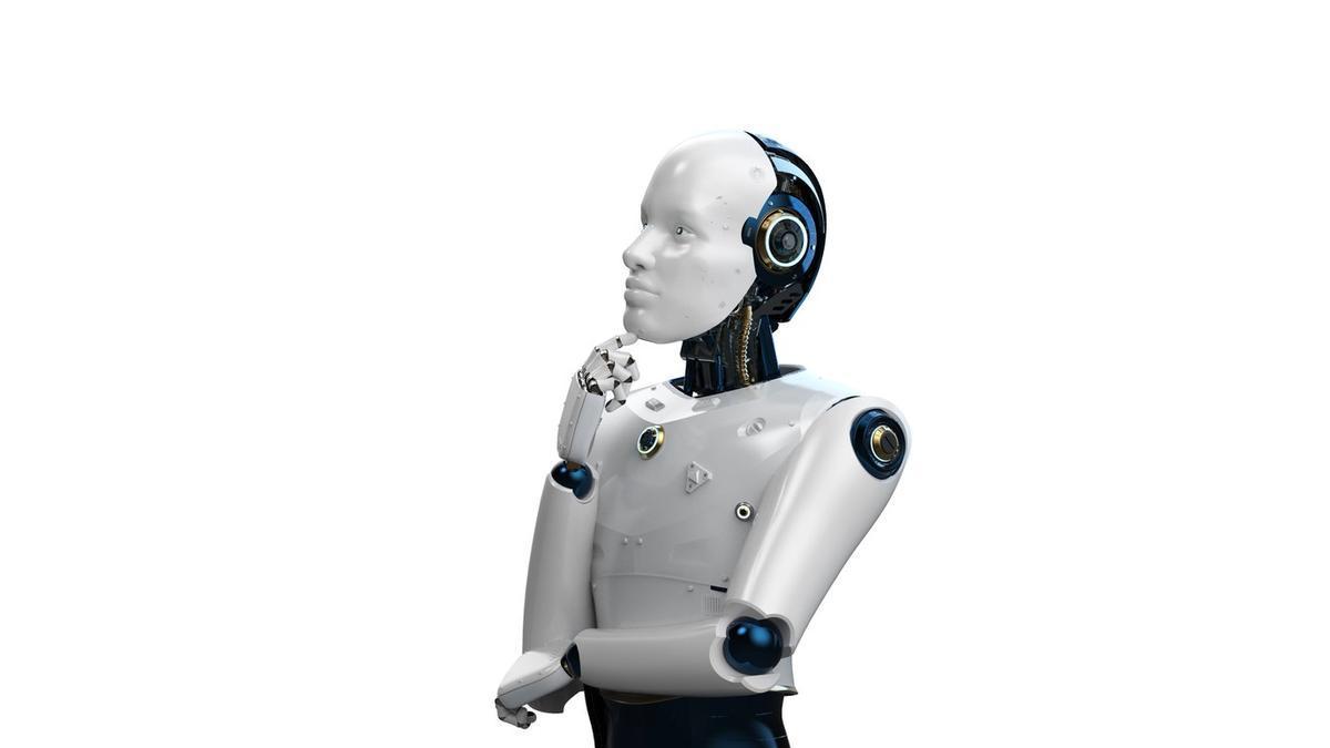 Robot humanoide en actitud pensativa.