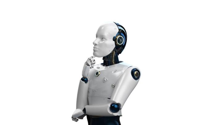 Robot humanoide en actitud pensativa.